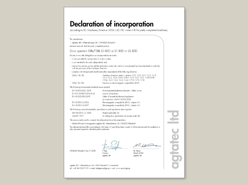 declaration of incorporation STA / TSA RED