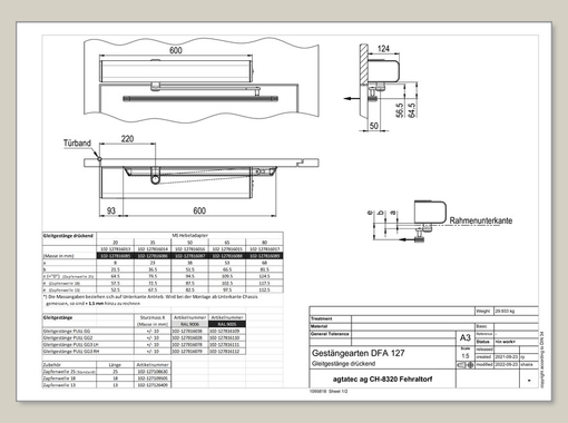 DFA 127 – Installation sliding arm pushing