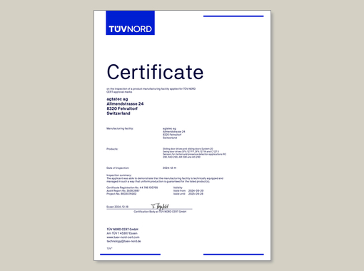 TÜV NORD certificate on the inspection of a product manufacturing facility – DFA 127